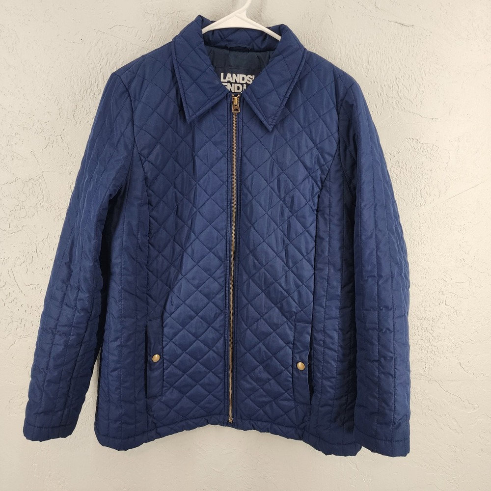 Lands' End Womens Navy Blue Quilted Primaloft Insulated Barn Jacket Size M 10-12